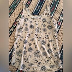 No Boundaries Beige Celestial Print Tank Top